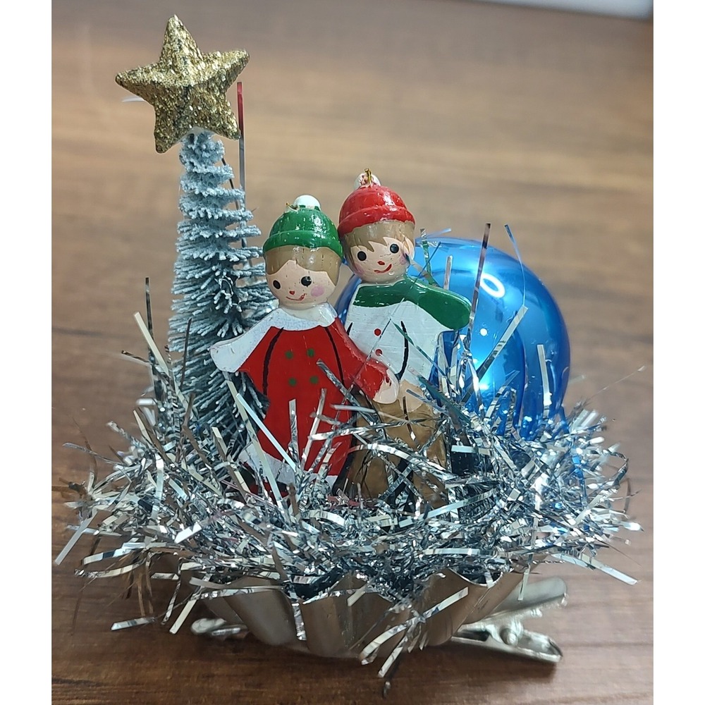 Winter Couple Clip On Christmas Ornament Romance Handmade Tart Tin OOAK